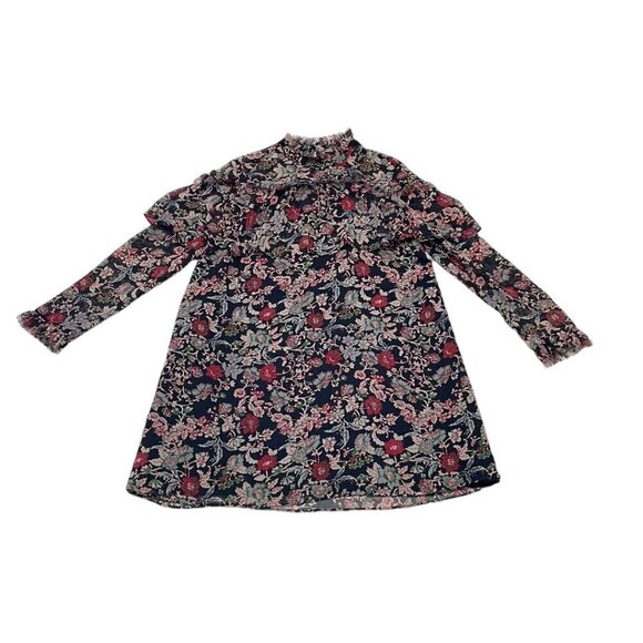 Zara Basic Collection Long Sleeve Dress Fringe Floral Red Black Size Small S - Picture 4 of 17